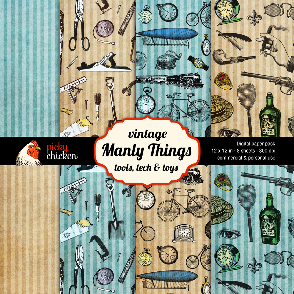 Manly Things 12x12 inch scrapbook paper