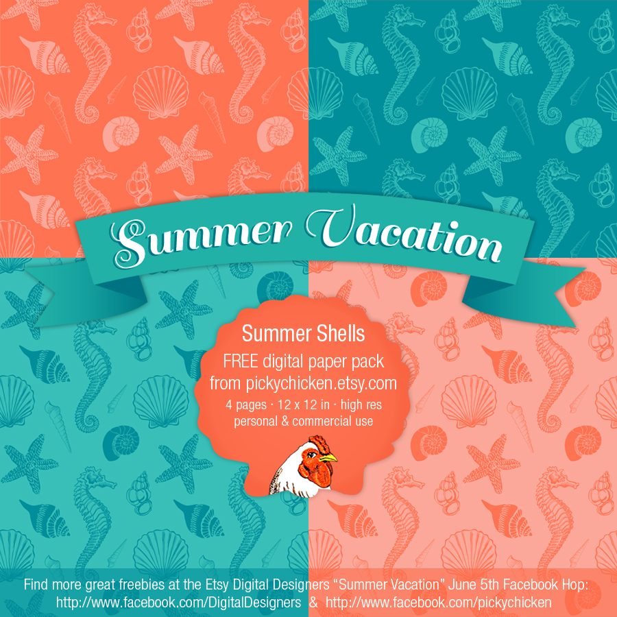 Summer Seashells digital paper from PickyChicken