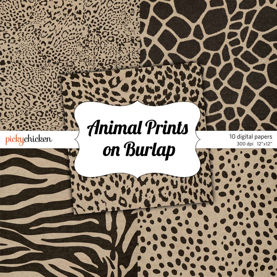 Animal Prints on Burlap Digital Paper from pickychicken