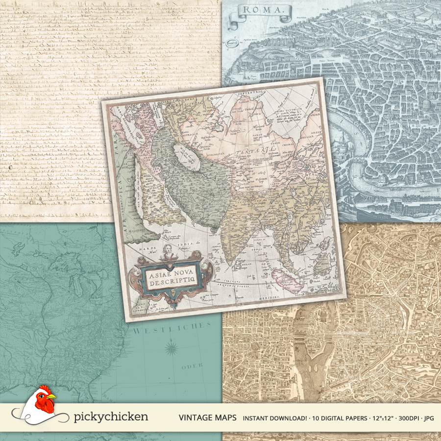 Vintage Maps Digital Paper from PickyChicken