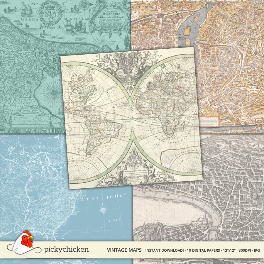 Vintage Maps Digital Paper from PickyChicken