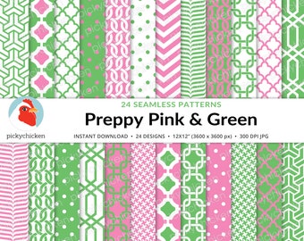 Preppy Pink & Green Digital Paper