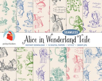 Alice in Wonderland Seamless Toile Digital Paper