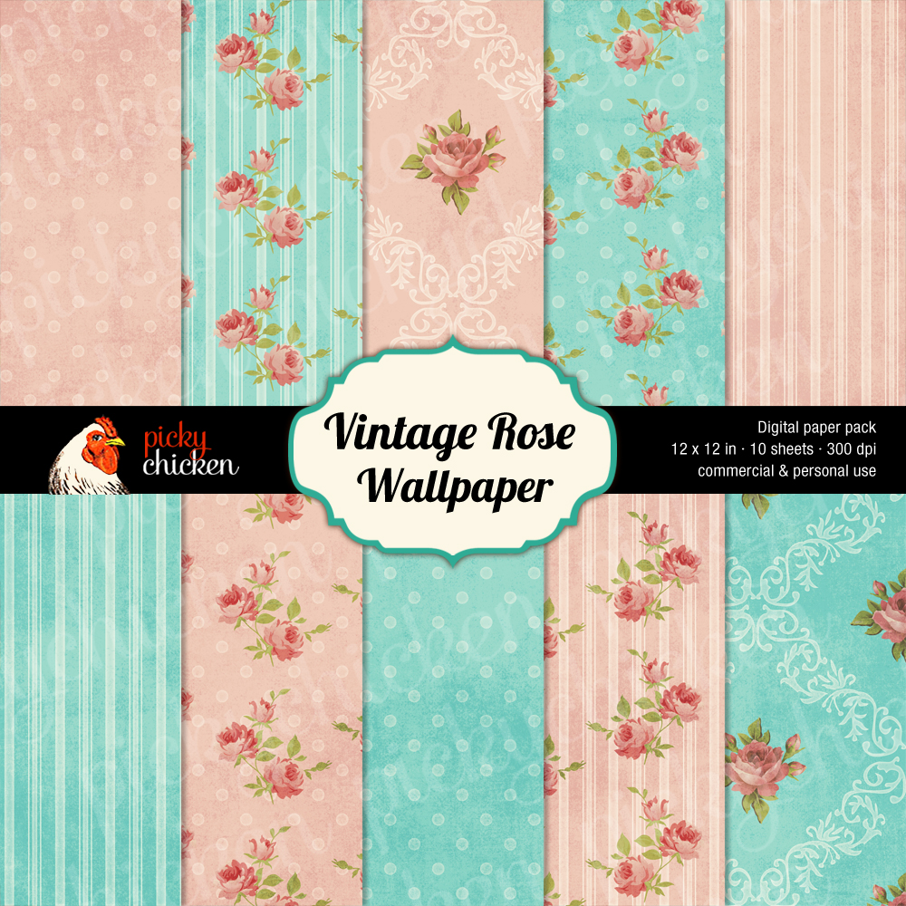 Vintage Rose Wallpaper at pickychicken.etsy.com