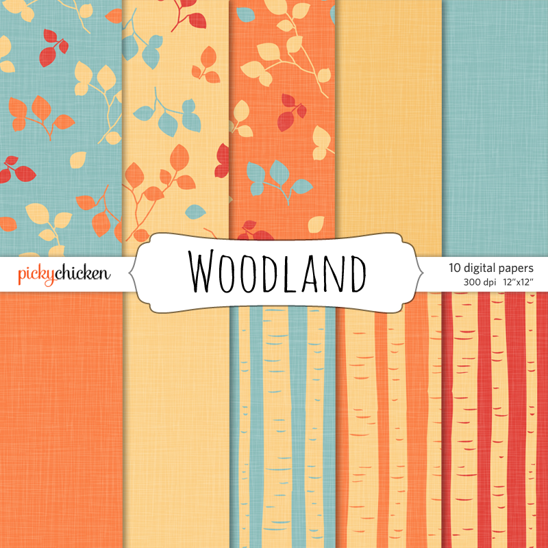 PickyChicken Woodland digital paper pack