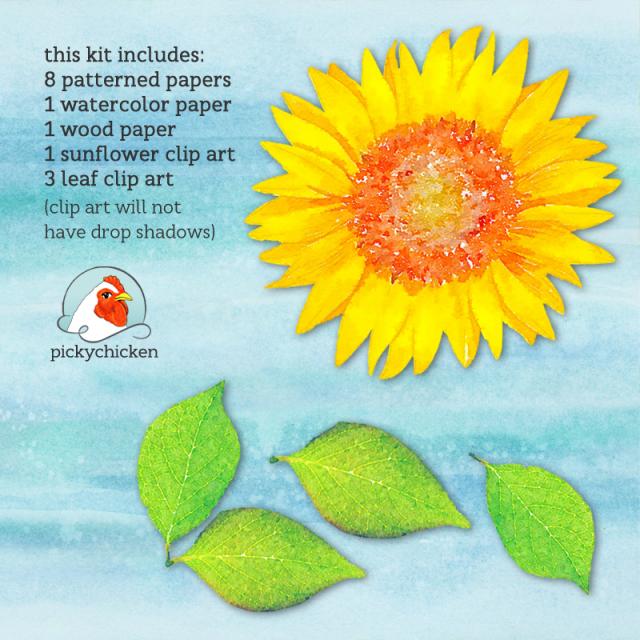 Watercolor Sunflower Digital Paper & Clip Art